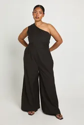 Womens Plus Linen One Shoulder Jumpsuit - Black - Size 18 Uk