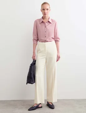 Pure Wool Crepe Wide Leg Trousers Ivory female - Jaeger - FashionsVida