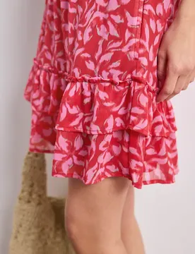 Knielanger Rock aus Chiffon mit Volants female Rot
