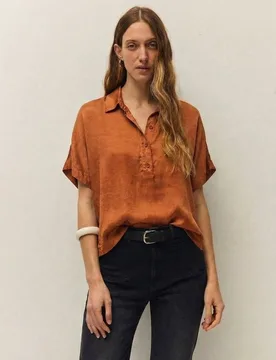 Camisa fluida satinada de mujer con efecto corrosivo - System Action - FashionsVida