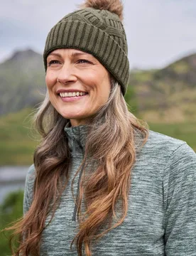 Women's 'Florence' Winter Warm Everyday Pom Pom Beanie in Khaki - Khaki - Size: One Size - Mountain Warehouse - FashionsVida