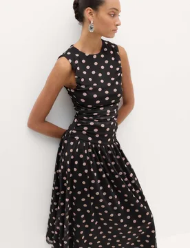 Mesh Polka Dot Midi Dropped Waist Dress Black Mix female - M&S - FashionsVida