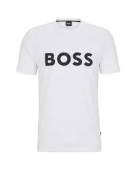 T-shirt bianca mezza manica con maxi logo nero stampato