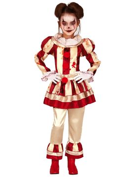 Killerclown-Kostüm für Mädchen Halloween-Kostüm beige-rot - female