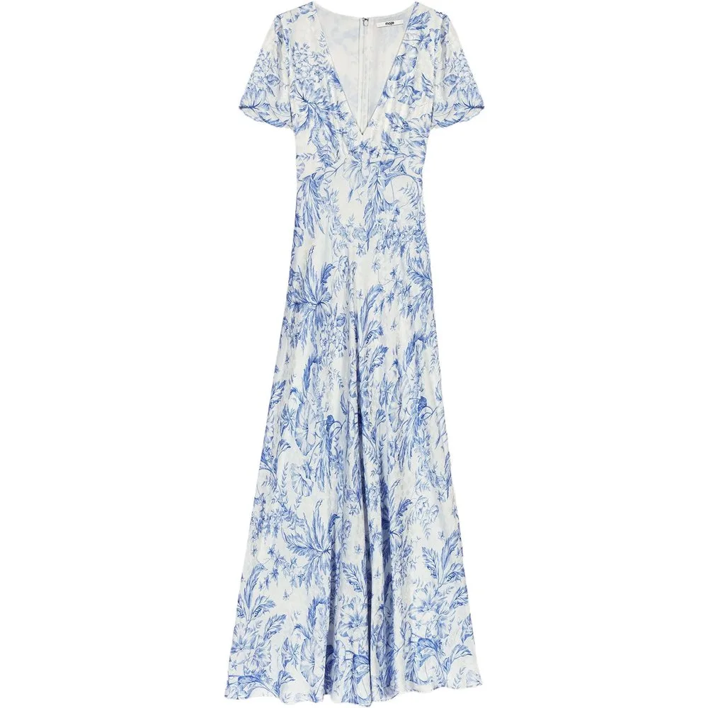 Vestido largo fluido floral con escote pico - Maje - FashionsVida