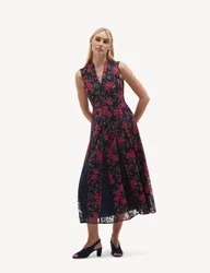 Floral Embroidered V Neck Midi Skater Dress Pink Mix female