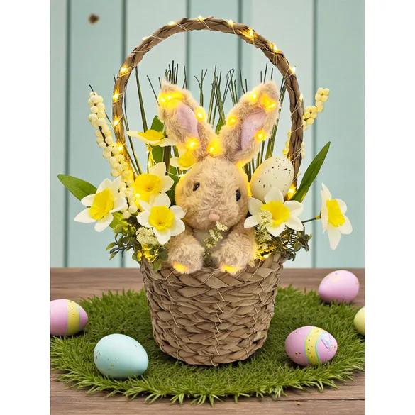 LED-Osterdeko Henkelkorb mit Osterhase - Eldo - FashionsVida