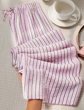 Pantalones anchos de pierna ancha con estampado de bloques de color y cordón en la cintura, estilo informal de vacaciones para niñas preadolescentes - Shein - FashionsVida