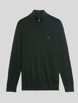 Men's Merino Wool 1/4 Zip Jumper Jet Black - Lyle & Scott - FashionsVida