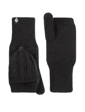 Women's 1 Pair SOCKSHOP Ash Cable Knit Converter Mittens Black One Size - Black - Size: One Size - Heat Holders - FashionsVida