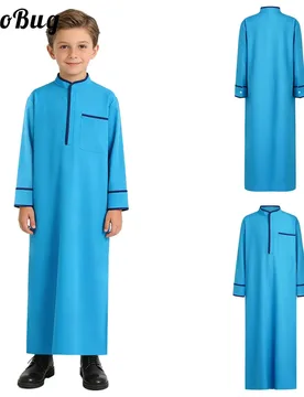 Kids Boys Muslim Thobe Arabic Middle East Loose Kaftan Long Sleeve Stand Collar Maxi Robe with Pocket Casual Clothes Solid Color - Aliexpress - FashionsVida