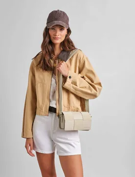 Faux Suede Woven Panel Cross Body Bag Cream female - Katie Loxton - FashionsVida
