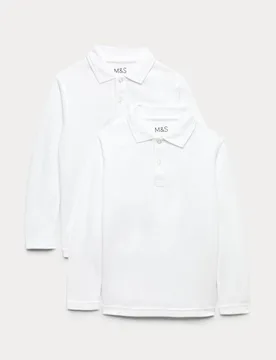 Pack Unisex Pure Cotton Stain Resist School Polo Shirts (2-18 Yrs) White male - M&S - FashionsVida