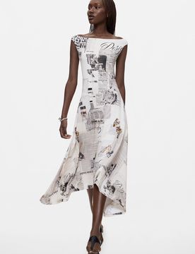 Robe sans manches imprimée, , Viscose, Blanc, XS