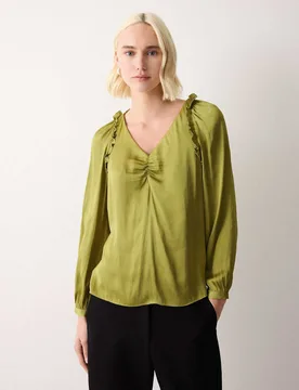 Satin V-Neck Relaxed Blouse Green female - Jigsaw - FashionsVida