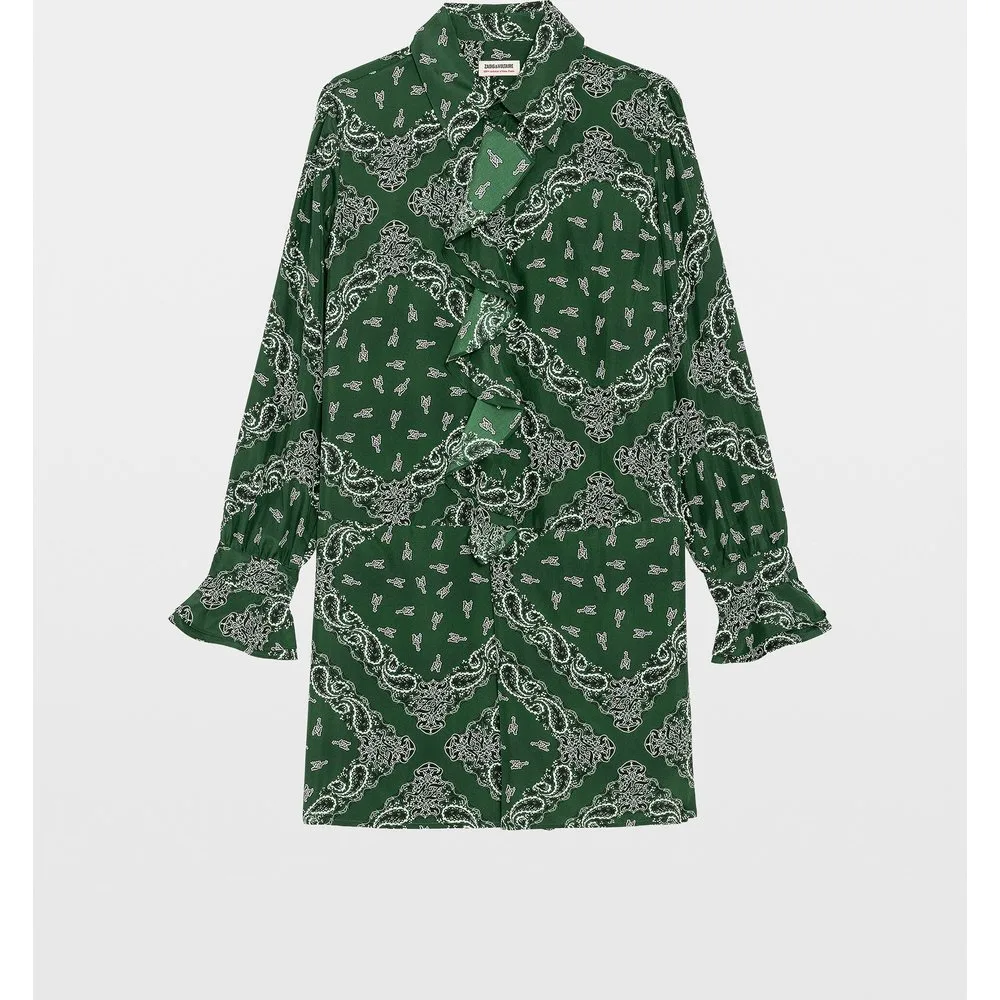 Zadig & Voltaire - Vestido corto estilo camisa 100% seda de mangas largas - Zadig & Voltaire - FashionsVida