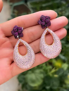 CWWZircons Trendy Micro Pave Red Pink Cubic Zirconia Long Big Rose Flower Drop Wedding Earrings for Women Party Jewelry E0416 - Aliexpress - FashionsVida