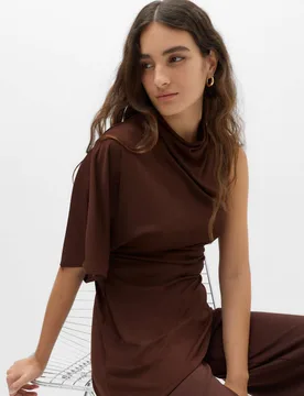 One Shoulder Asymmetric Draped Top Chocolate female - M&S - FashionsVida