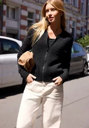 Street One Cardigan mit Rundhals und Zipper female Schwarz