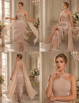 Beige Tassel Pearls Prom Dress Sexy Scarf Sleeveless Long Sheath Party Gown Holiday Beach Formal Wedding Birthday Evening Robe - Aliexpress - FashionsVida
