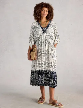 Printed V-Neck Midi Beach Dress White Mix female - White stuff - FashionsVida