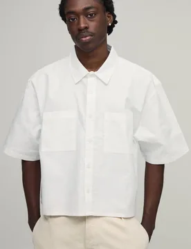 Men's Boxy Cropped Half Sleeve Oxford Shirt White Size Small White S - boohooMAN - FashionsVida