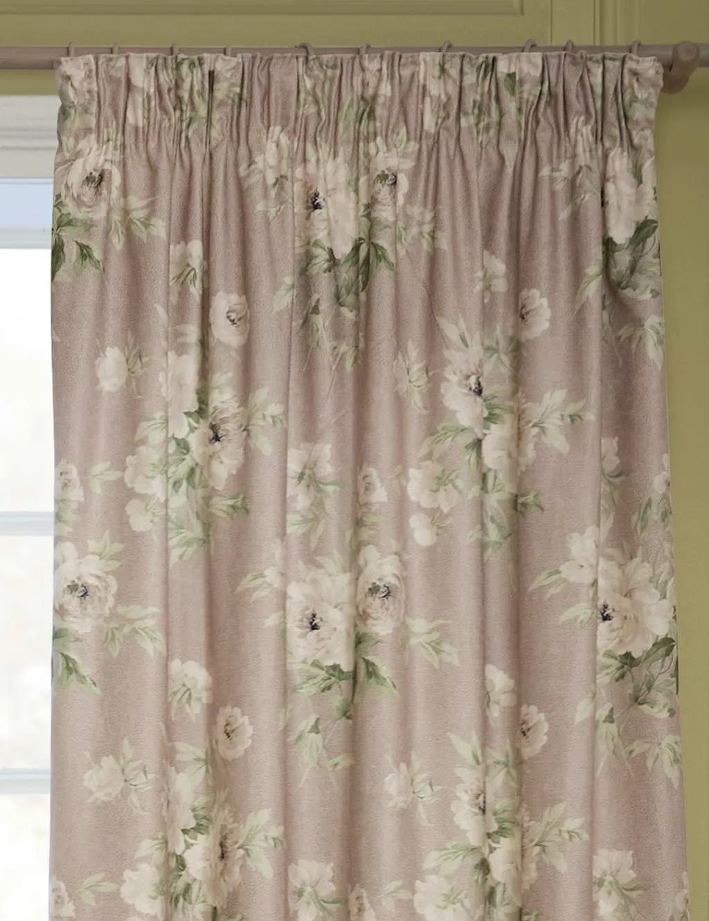 Adele Chenille Pencil Pleat Curtains Pink Mix - Sanderson - FashionsVida
