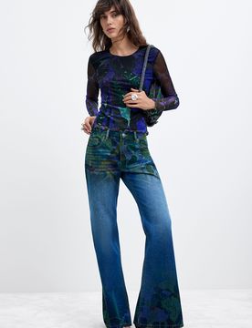 Pantalon en jean imprimé M. C. Lacroix, , Coton, Bleu, 34