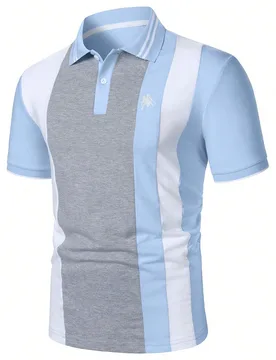 Camisa polo formal de manga corta con bloques de color para hombres, camisas polo para hombres, polo para hombres, ceremonia - Shein - FashionsVida