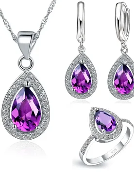 Free Ship Purple Jewelry Sets Water Drop Cubic Zirconia CZ Stone 925 Sterling Silver Earrings Necklaces Finger Rings - Aliexpress - FashionsVida