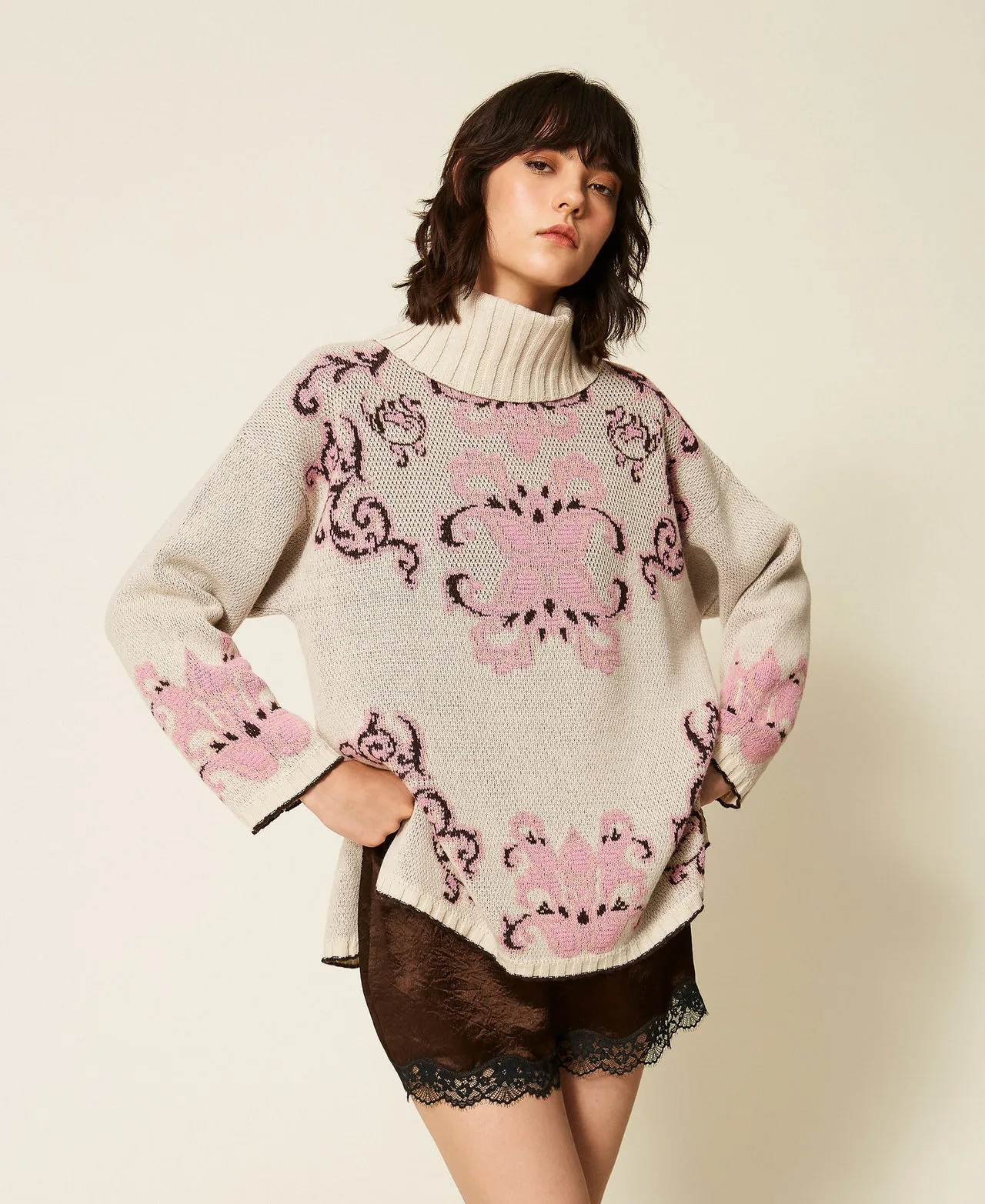 Maxi pull en laine mélangée jacquard - TWINSET - FashionsVida