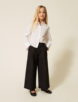 Pantalon cropped en popeline avec cabochons
