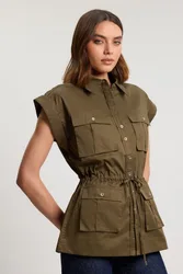 Womens Cotton Sateen With Lace Trim Pocket Detail Jacket - Green - Size 16 Uk