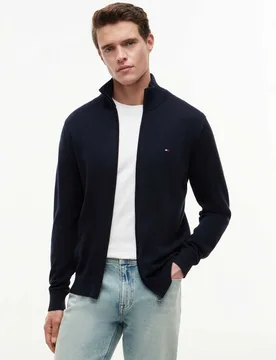 Pure Cotton Zip Up Funnel Neck Cardigan Navy male - Tommy hilfiger - FashionsVida
