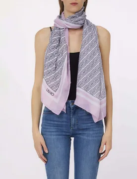 Sciarpa Liu Jo Accessories rosa in tessuto leggero con stampa logo allover - Liujo - FashionsVida