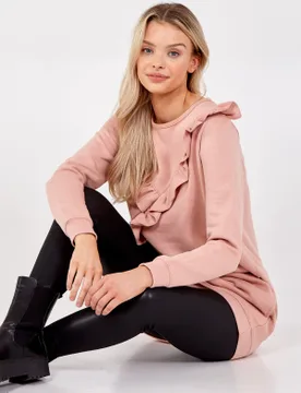 Asymmetric Frill Sweatshirt - S / BLUSH - female - Blue Vanilla - FashionsVida