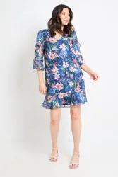 Women's Floral Print Ruffle Shift Dress in Navy Size: 20 - Navy - Size: 20