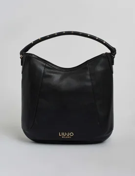 Borsa hobo Liu Jo Accessories nera in similpelle con borchie e logo stampato - Liujo - FashionsVida
