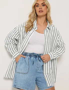 Women's Stripe Linen Shirt in Grey Size: 18 - Grey - Size: 18 - Yours - FashionsVida