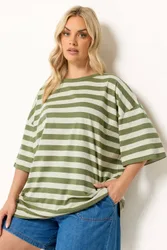 Boxy Stripe T-Shirt - Olive - Size: 18
