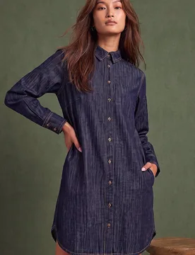 Women's Button Through Shirt Dress in Mid Blue Size: 20 - Mid Blue - Size: 20 - Roman - FashionsVida