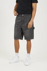 Mens Grey Loose Fit Denim Carpenter Shorts - Size X-Large