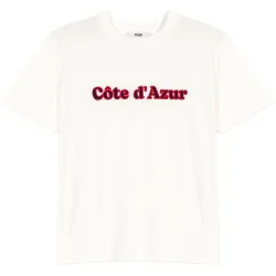 Camiseta de mujer de algodón corte recto con bordado en relieve