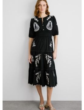 Para mujer. PL953743 Vestido midi en tejido popelín de algodón Destiny (XS), Casual, Manga corta