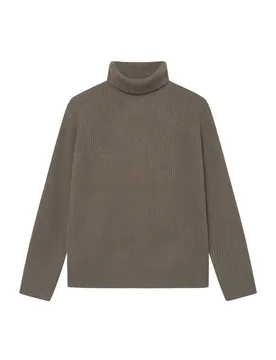 Eddie Wool Rib Rollneck Knit sweater maglione collo alto in lana merino - Teak Brown - Les deux - FashionsVida