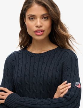 Superdry Damen Marineblau Lässiger Strickpullover mit Zopfmuster Gestrickt, Größe: 42