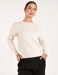Pearl Flower Embellishment Jumper - L / STONE - female