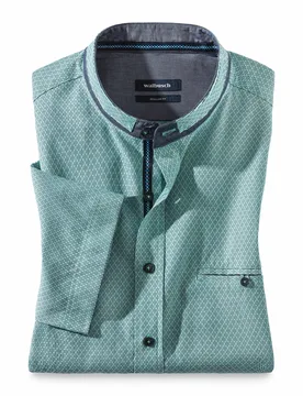 Kurzarm Struktur-Hemd, Regular Fit#noch offen: Größenlauf, Farbe Grün, 41/42, moderner Stehkragen klimatisierendes Gewebe Herren - Walbusch - FashionsVida