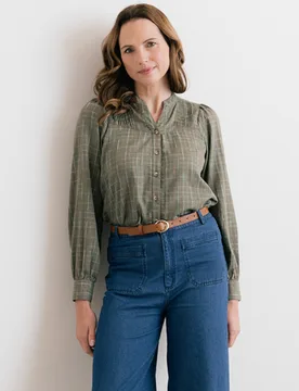 Poplar Multi Check Blouse - Laurel - Lily & Me - FashionsVida