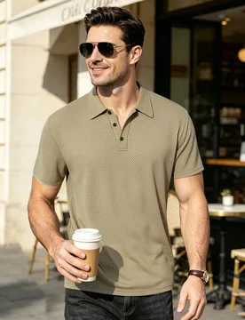 Summer Men's Solid Color Bubble Bamboo Pattern Polo Shirt - Short Sleeve - Quick-Drying and Breathable - Top - Outdoor Leisure - Aliexpress - FashionsVida
